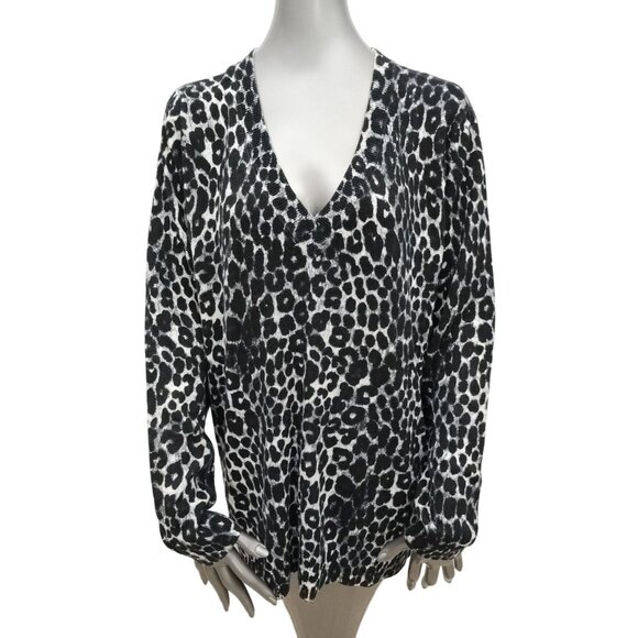 Michael Kors NWT Animal Print Sweater Black White Longsleeve Top Extra Large XL - Picture 1 of 5